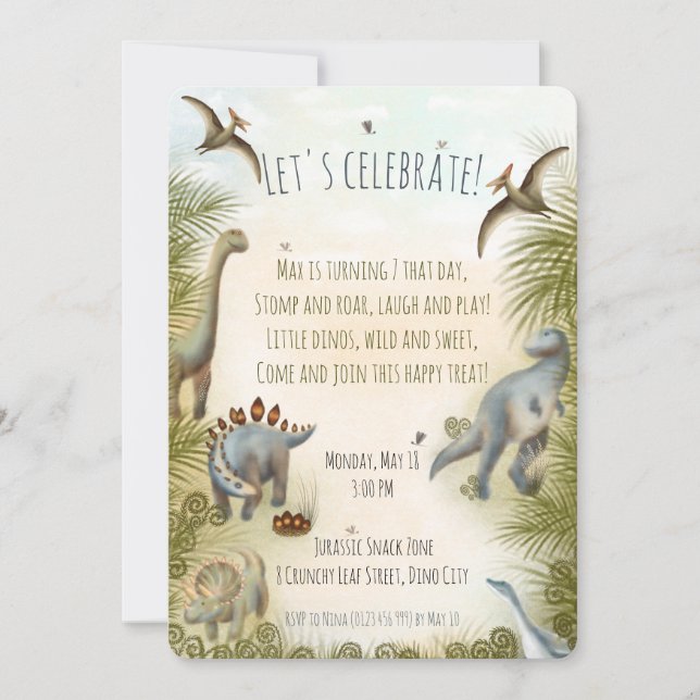 Editable Dinosaur Party Invite (0+) Julkort (Framsida)