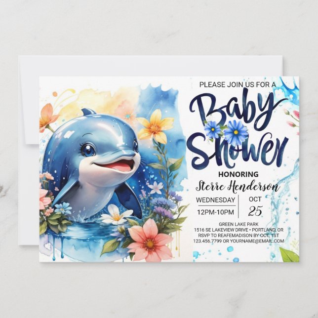 Editable Dolphin Boy Baby Shower Inbjudningar (Framsida)