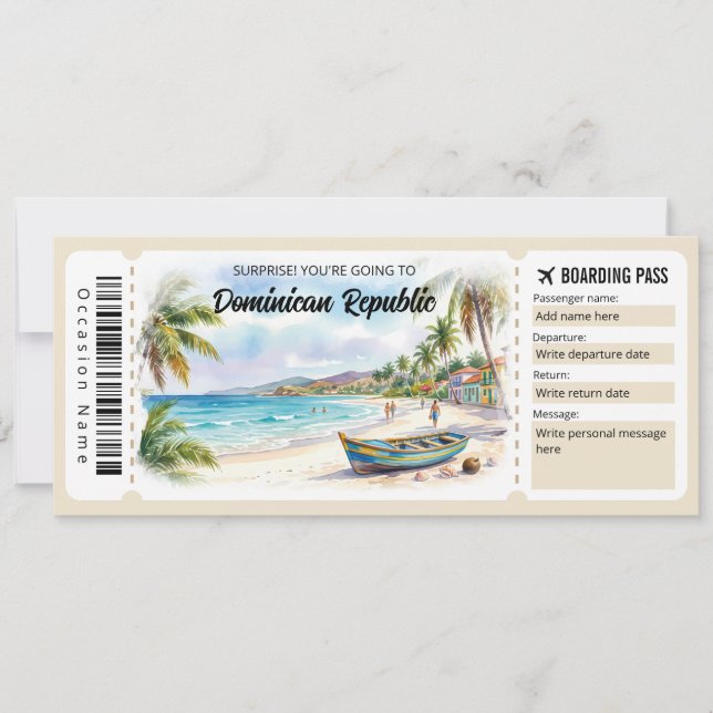 Editable Dominican Republic Trip Boarding Pass Inbjudningar (Framsida)