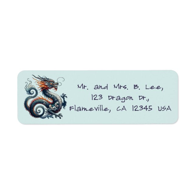 Editable Dragon Return Address Returadress Etikett (Framsidan)
