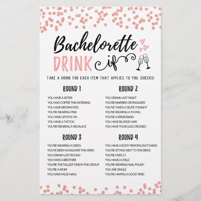 Editable DRINK IF Bachelorette, Hen Party-vilt (Framsida)