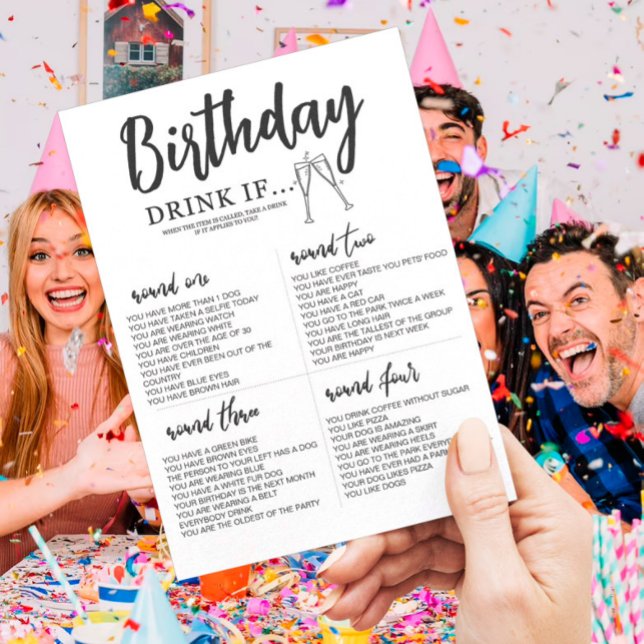 EDITABLE Drink if Birthday Game Card Inbjudningar (Skapare uppladdad)