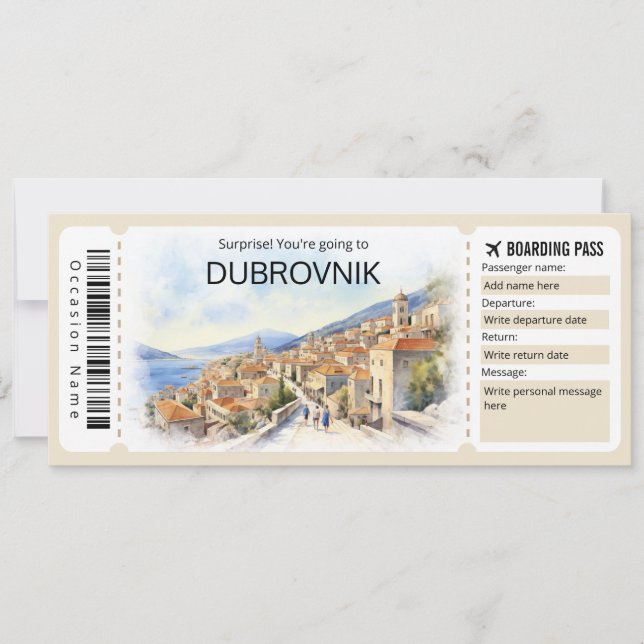 Editable Dubrovnik Flygplan biljett, Kroatien Resa Inbjudningar (Framsida)