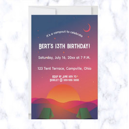 Editable Dusk Nightfall utomhus Camping Birthday Inbjudningar