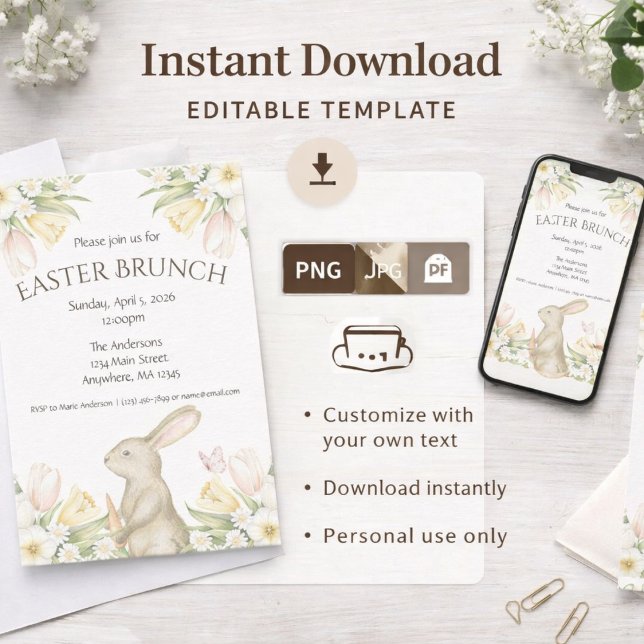 Editable Easter Brunch Invitation Instant Download Inbjudningar (Skapare uppladdad)
