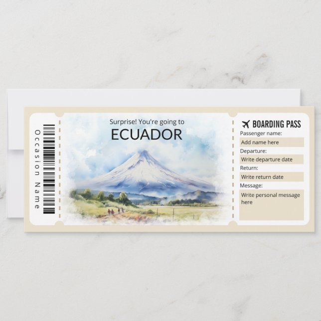 Editable Ecuador Flygplan biljett, Ecuador Resa Inbjudningar (Framsida)