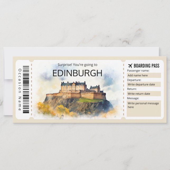 Editable Edinburgh Flygplan biljett Scotland Resa Inbjudningar (Framsida)
