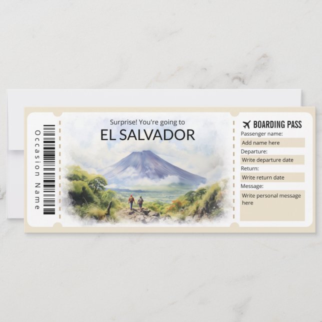 Editable El Salvador Flygplan biljett, Salvador Re Inbjudningar (Framsida)