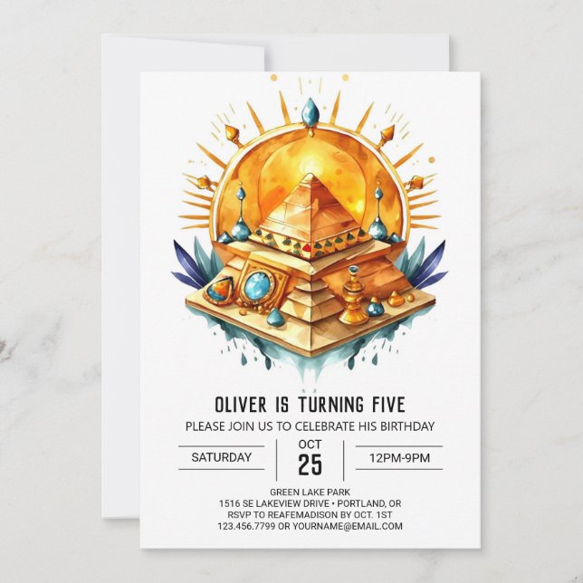 Editable Elegant Ancient Egypten Pyramids Birthday Inbjudningar (Framsida)