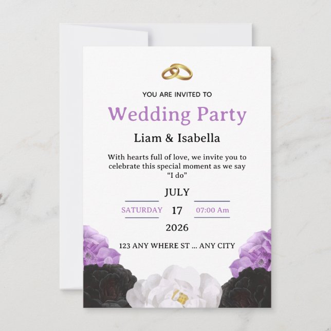 Editable Elegant Purple Floral Wedding Invitation Inbjudningar (Framsida)
