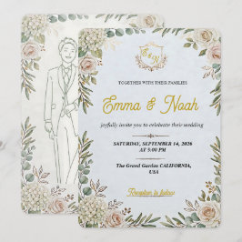 Editable Elegant Sage Gold Wedding Invitation Inbjudningar