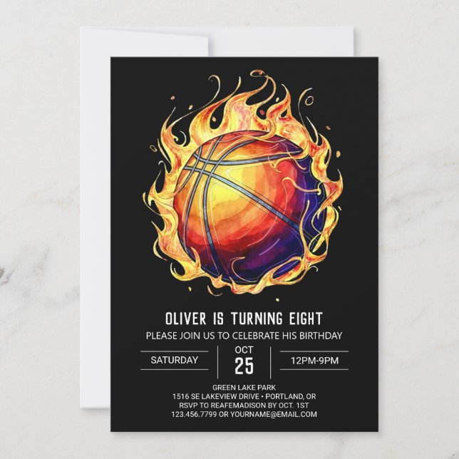 Editable Elegant Sport Basketball Birthday Inbjudningar (Framsida)