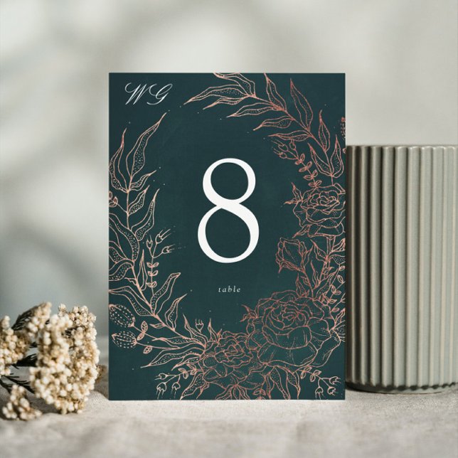 Editable Emerald Flower Wand Copper Foil Bröllop Bordsnummer (Skapare uppladdad)