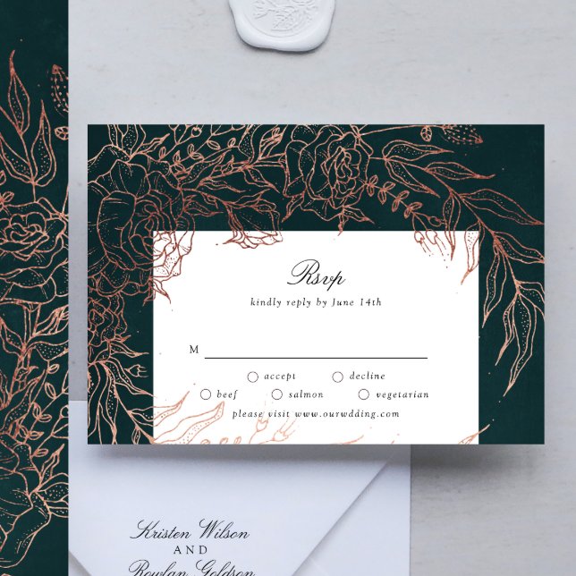 Editable Emerald Flower Wand Copper Foil Bröllop OSA Kort (RSVP showcasing suite - additional items (bought separately))
