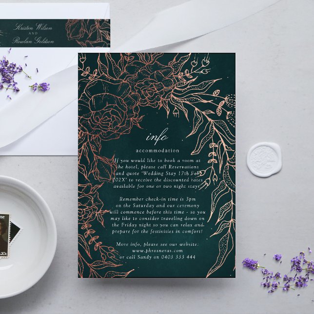 Editable Emerald Flower Wand Copper Foil Bröllop Tilläggskort (DETAILS showcasing suite - additional items (bought separately))