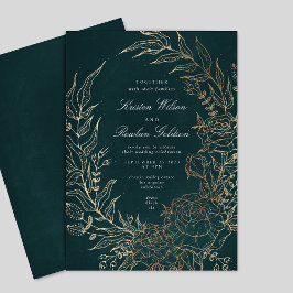 Editable Emerald Flower Wandan Gold Foil Bröllop Inbjudningar