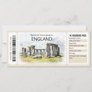 Editable England Flygplan biljett, England Resa Inbjudningar