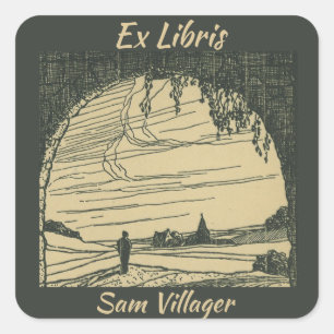 Editable Ex Libris Man Entering Village Bookplate Fyrkantigt Klistermärke