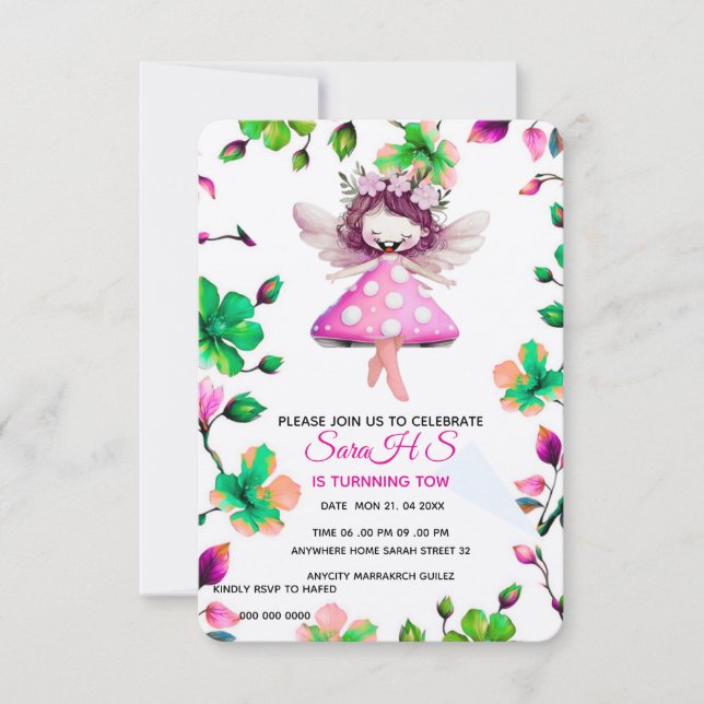 Editable Fairy Birthday bjudande, Fairy Birthday (Framsida)