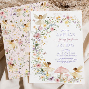 Editable Fairy First Birthday bjudande, Soft Pas Inbjudningar