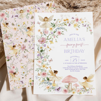 Editable Fairy First Birthday bjudande, Soft Pas Inbjudningar