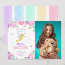 Editable Fairy Födelsedagsfest Photo Inbjudningar