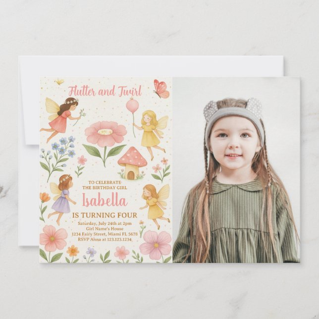 Editable Fairy Garden Birthday-inbjudan Inbjudningar (Framsida)