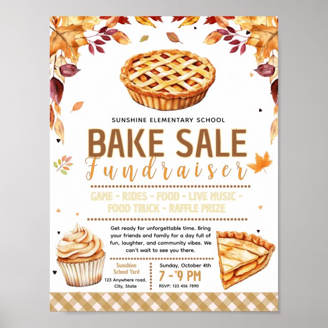 Editable fall bake sale Fundraiser Flyer Poster (Framsidan)