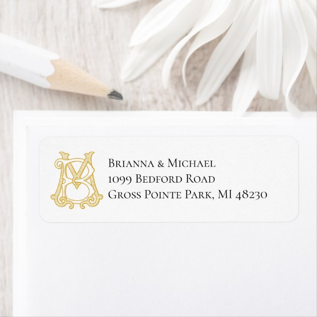 EDITABLE FÄRG BM Monogram MB Monogram-etikett Returadress Etikett (Insitu)