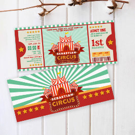 Editable Färg Circus Biljett Första födelsedag Inbjudningar