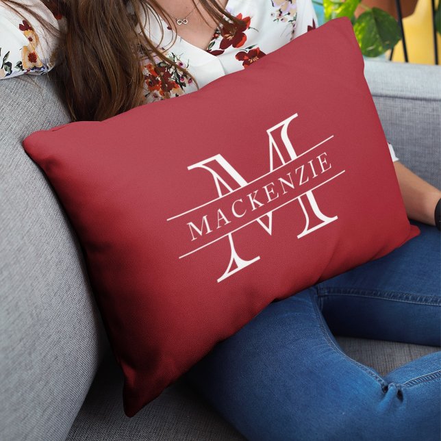 Editable Färg Classic Gräns Namn Monogram Lumbarkudde (Skapare uppladdad)