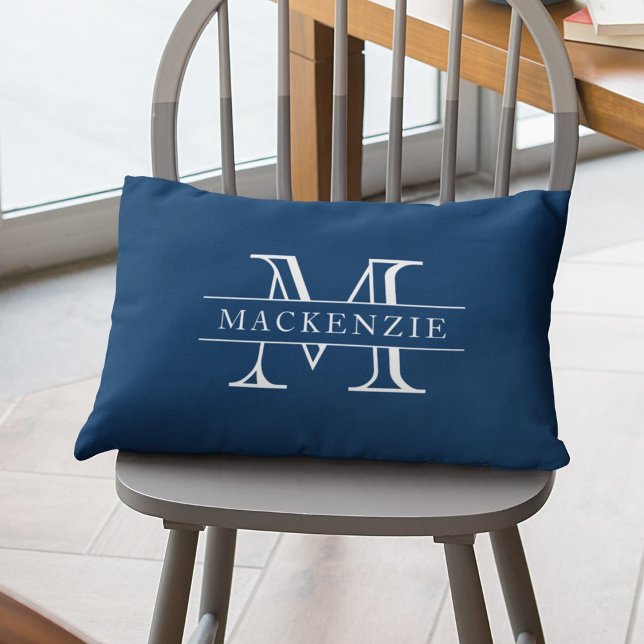 Editable Färg Classic Gräns Namn Monogram Lumbarkudde (Skapare uppladdad)