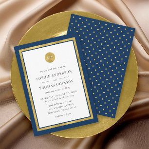 Editable Färg Classic Guld Round Monogram Bröllop Inbjudningar