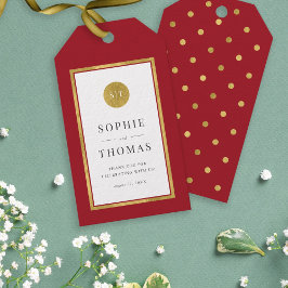 Editable Färg Classic Guld Round Monogram Bröllop Presentetikett