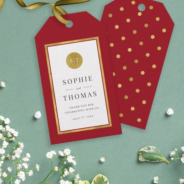 Editable Färg Classic Guld Round Monogram Bröllop Presentetikett (Skapare uppladdad)