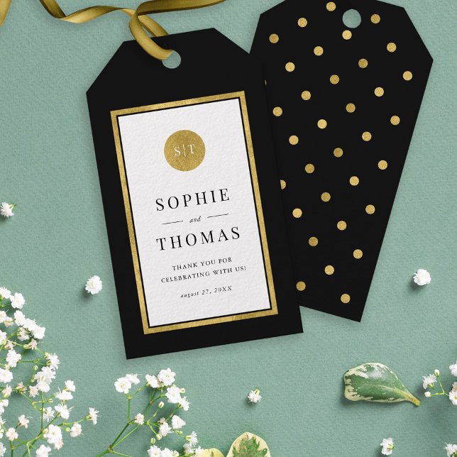 Editable Färg Classic Guld Round Monogram Bröllop Presentetikett (Skapare uppladdad)