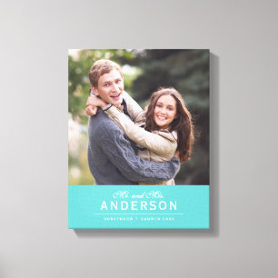 EDITABLE FÄRG Cursive Mr & Mrs Family Namn Photo Canvastryck