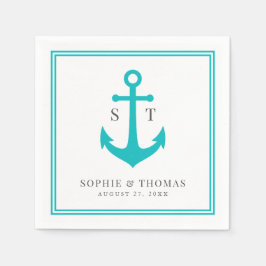 Editable Färg Gräns Monogram Anchor Bröllop Pappersservett