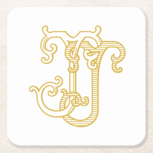 EDITABLE FÄRG JJ Monogram JJ Logotyp Underlägg Papper Kvadrat
