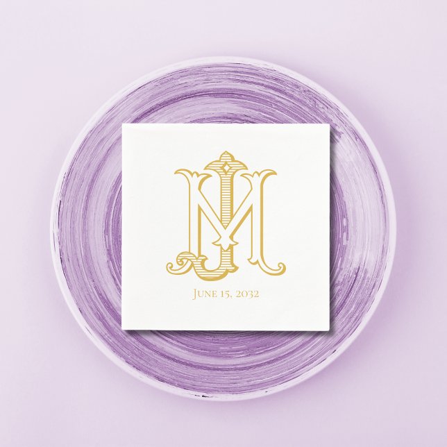 EDITABLE FÄRG JM Monogram MJ Monogram Napkins Pappersservett (Skapare uppladdad)