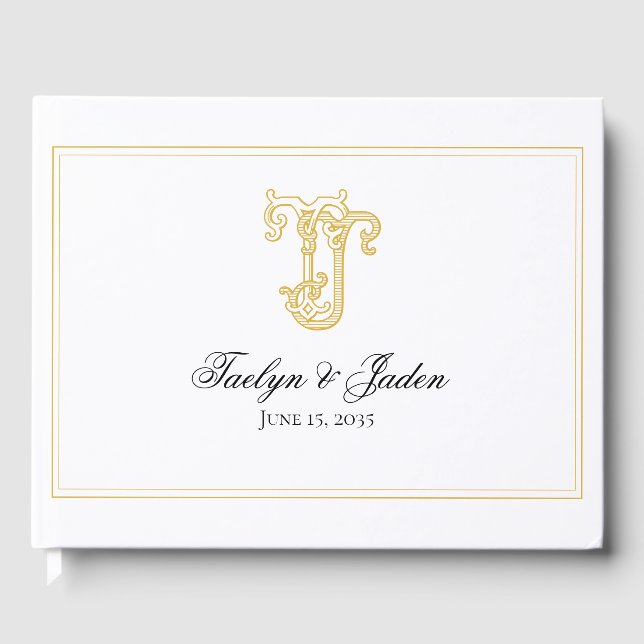 EDITABLE FÄRG JT Monogram TJ Monogram Guest Bok (Framsida)