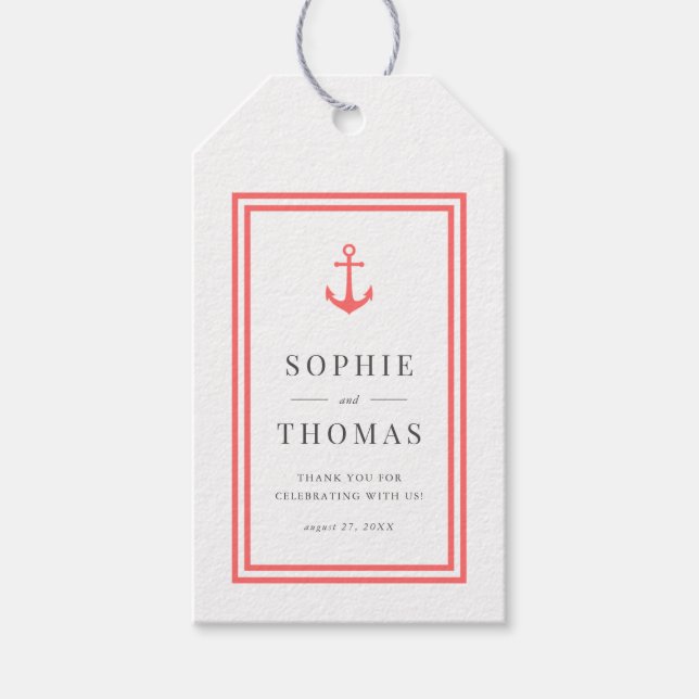 Editable Färg Modern Classic Anchor Bröllop Presentetikett (Framsidan)