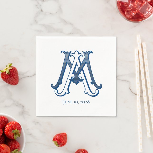 EDITABLE FÄRG MORSA Monogram AM monogram Napkins Pappersservett (Insitu)