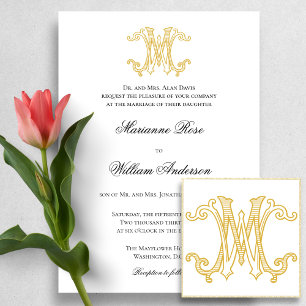 EDITABLE FÄRG MW Monogram WM-Logotyp - inbjudan