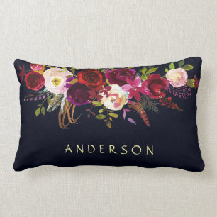 EDITABLE FÄRG Navy Marsala Rustic Boho Blommigt Lumbarkudde