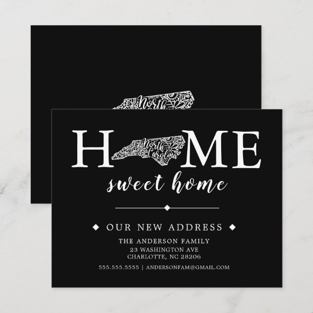 Editable Färg NORTH CAROLINA Flytta Announement Inbjudningar (Fram/baksida)