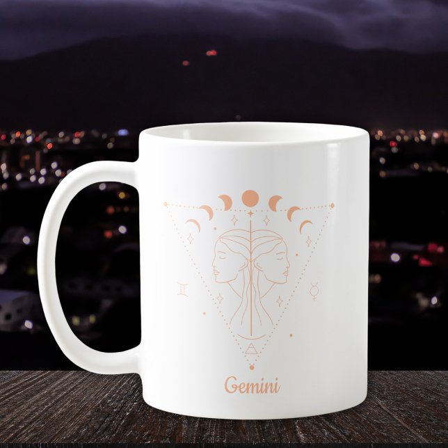 Editable Färg Peach Gemini Zodiac-tecken Kaffemugg (Skapare uppladdad)