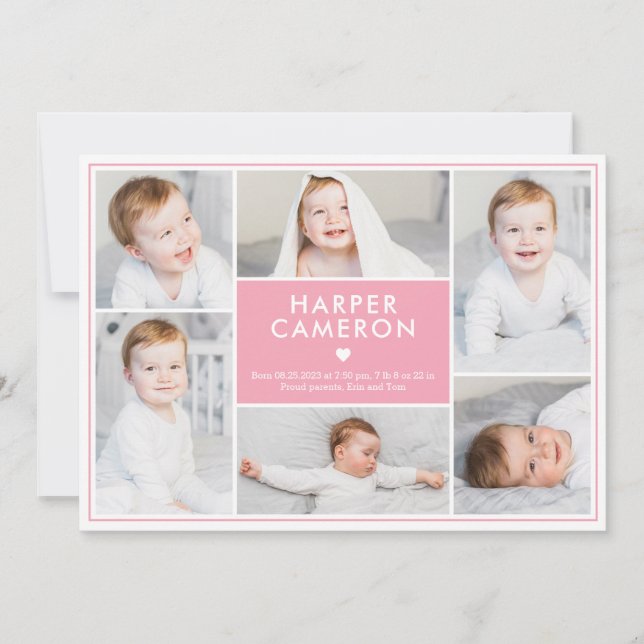 Editable Färg Sweet Heart Baby Birth Notice Julkort (Framsida)