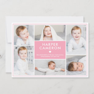 Editable Färg Sweet Heart Baby Birth Notice Julkort