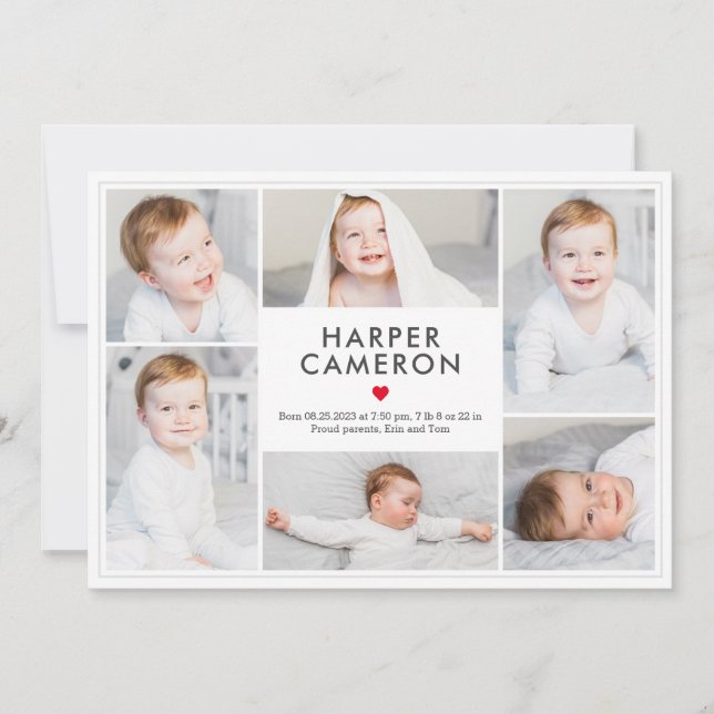 Editable Färg Sweet Heart Baby Birth Notice Julkort (Framsida)